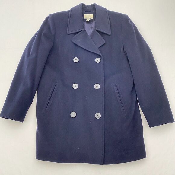 VTG LL Bean Peacoat Navy Blue Wool Cashmere Blend Nautical Preppy Womens 14 - Picture 3 of 15